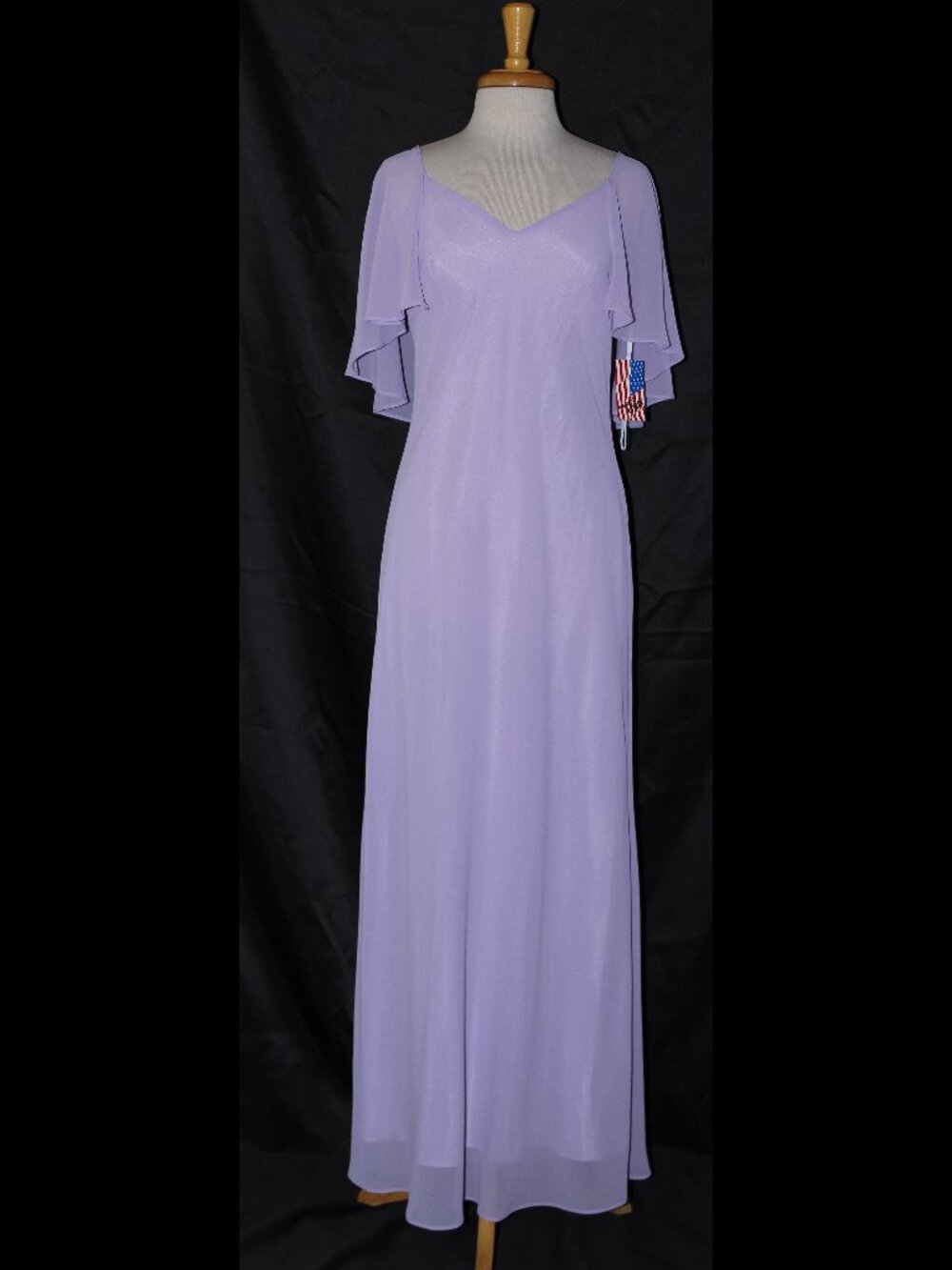 Poly USA #2334 Long Chiffon Formal Dress With Flutter Sleeves-Size XL-LILAC
